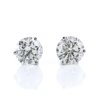 3.88CTW Round Diamond Stud Earrings - Martini Set - 14K White Gold