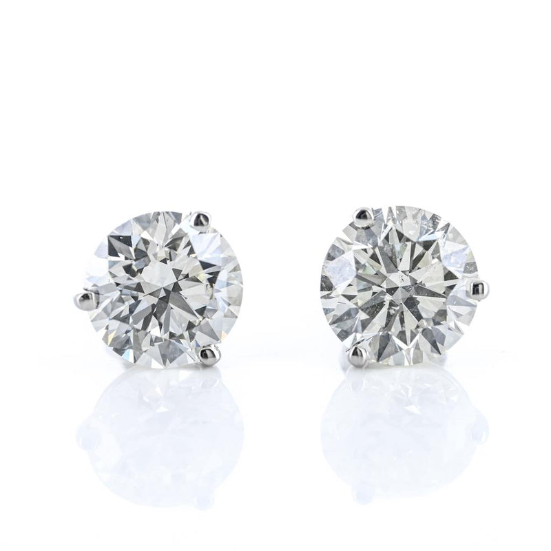 3.88CTW Round Diamond Stud Earrings - Martini Set - 14K White Gold