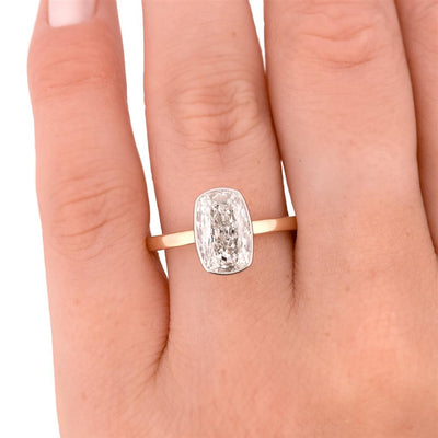 1.75ctw Elongated Cushion Diamond Bezel Solitaire Engagement Ring - 950 Platinum + 14k Yellow Gold