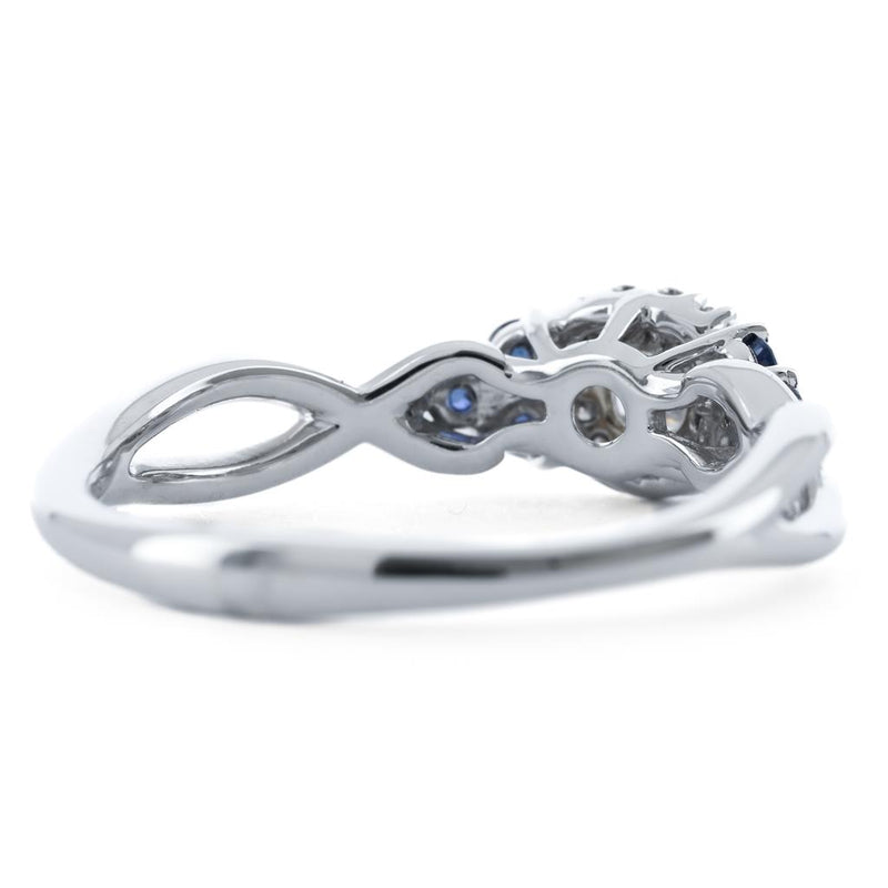 .39CTW Round Diamond and Sapphire Engagement Ring - Halo - 14K White Gold