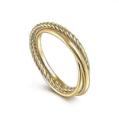 Twisted Rope Criss Cross Ring - Yellow Gold