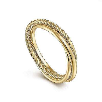 Twisted Rope Criss Cross Ring, Size 6.5 | 14K Yellow Gold