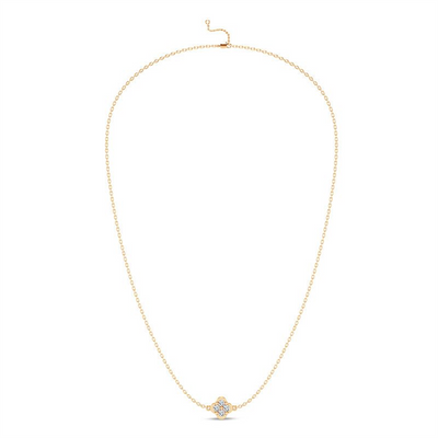 0.12ctw Diamond Clover Necklace, 16-18” Lobster Clasp – 14K Yellow Gold