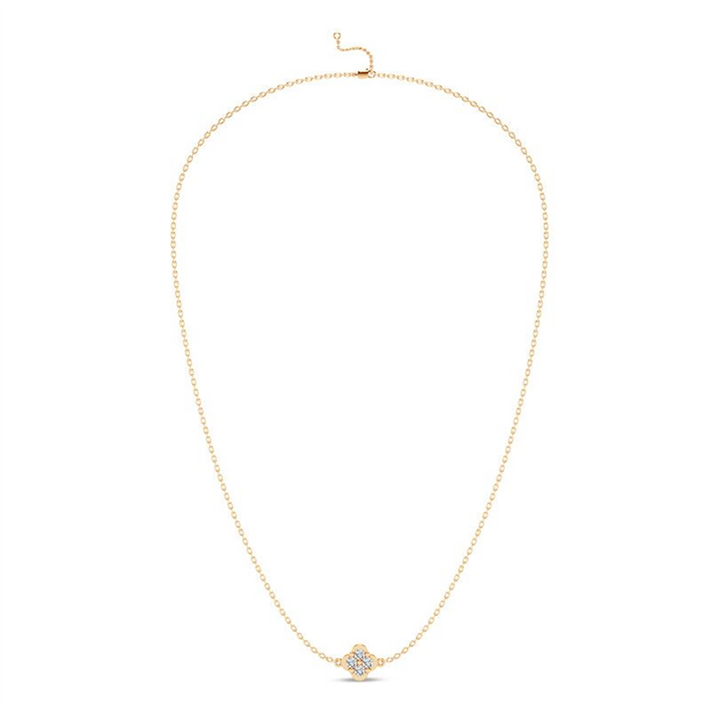0.12ctw Diamond Clover Necklace, 16-18” Lobster Clasp – 14K Yellow Gold