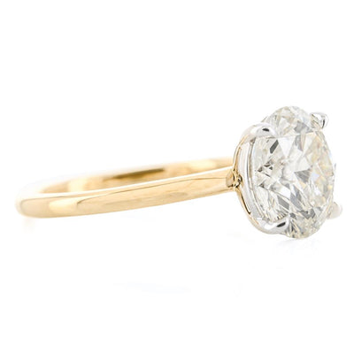 3.54CT Round Diamond Engagement Ring - Solitaire - 14K Yellow Gold + White Gold