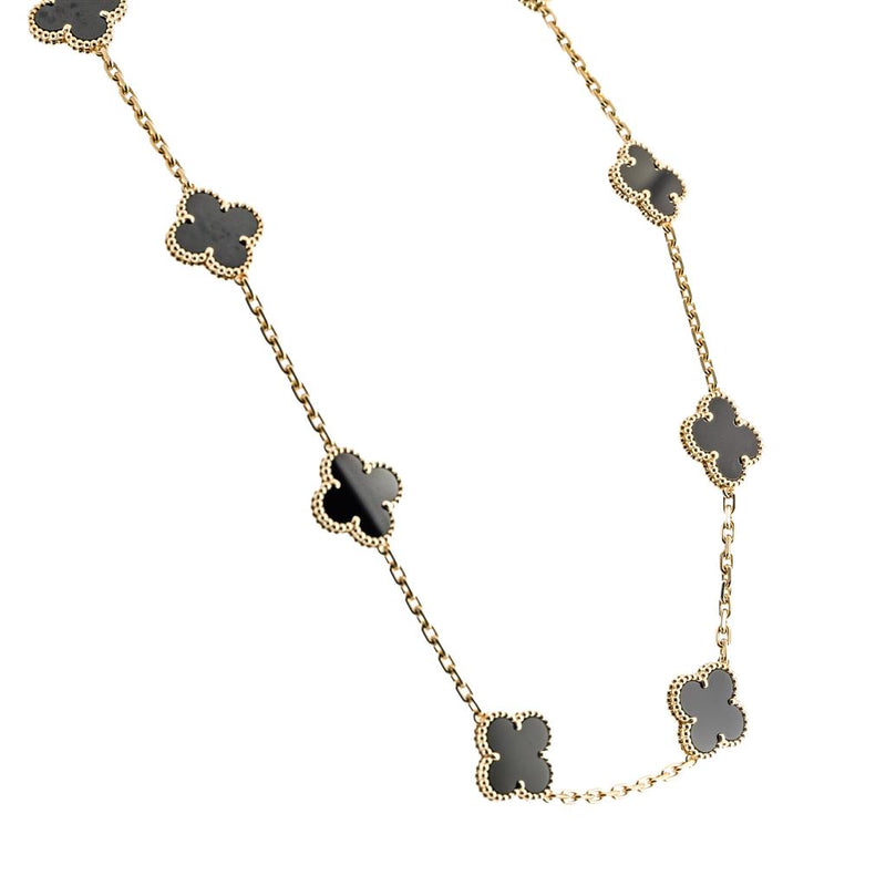 Van Cleef & Arpels | Onyx 10-Motif Vintage Alhambra Necklace, 17" - 18K Yellow Gold
