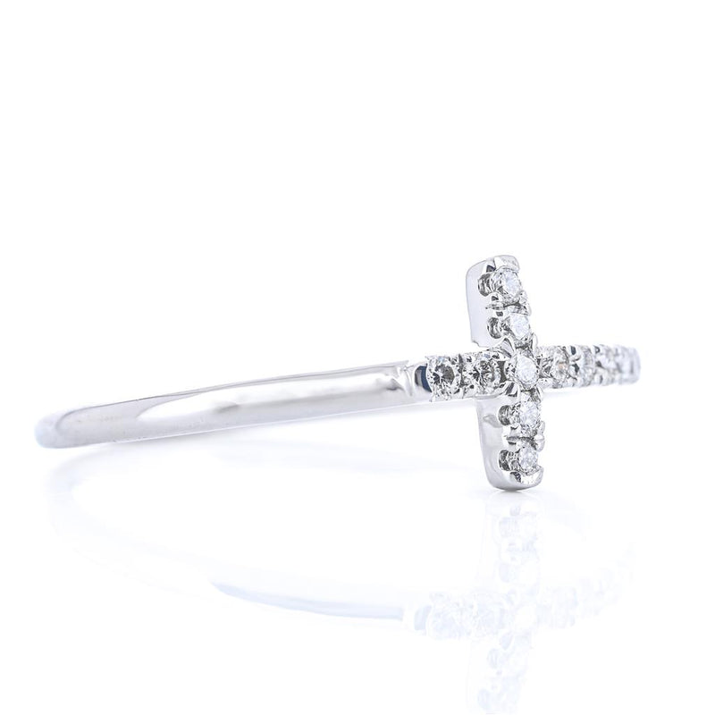 .13CTW Diamond East/West Cross Ring, Size 6.5 - 14K White Gold