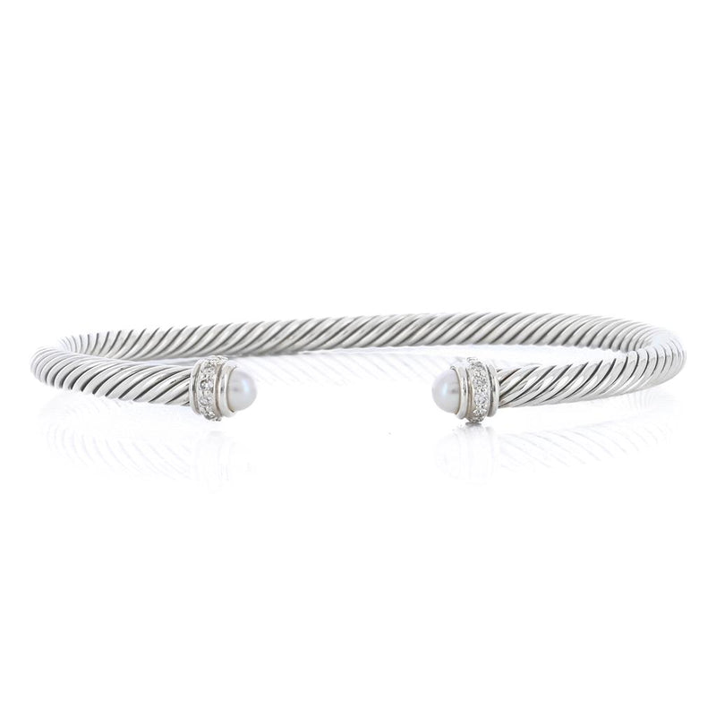 David Yurman | Classic Cable Bracelet - Diamond + Pearl, 6.75" - 925 Sterling Silver