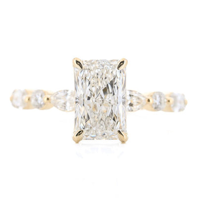 2.66 Radiant Lab-Grown Diamond Engagement Ring - Marquise + Round Diamond Shared Prong Band - 14K Yellow Gold