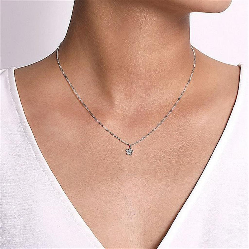 0.06ctw Star Diamond Pendant - 17.5" Necklace, White Gold