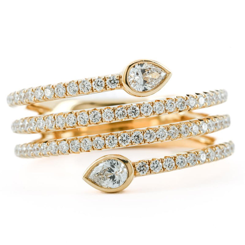.80CTW Pear Diamond Ring - Bezel, Pave, Wrap - 14K Yellow Gold