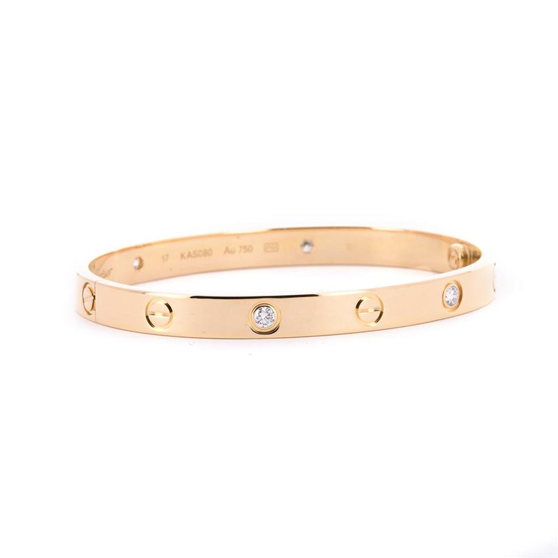 Cartier | 0.42ctw Love Bracelet, 4 Diamond, Size 17 - 18K Yellow Gold