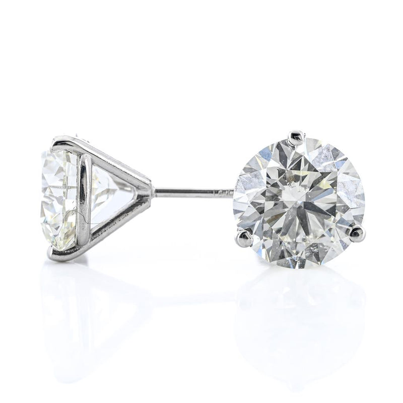 3.88CTW Round Diamond Stud Earrings - Martini Set - 14K White Gold