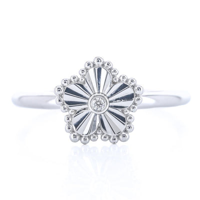 .01CT Diamond Bujukan Flower Ring, Size 6.5 - Sterling Silver
