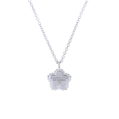 .01CT Diamond Flower Pendant, 17.5" -  Sterling Silver