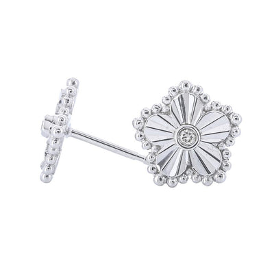 .03CTW Diamond Bujukan Flower Stud Earrings - Sterling Silver