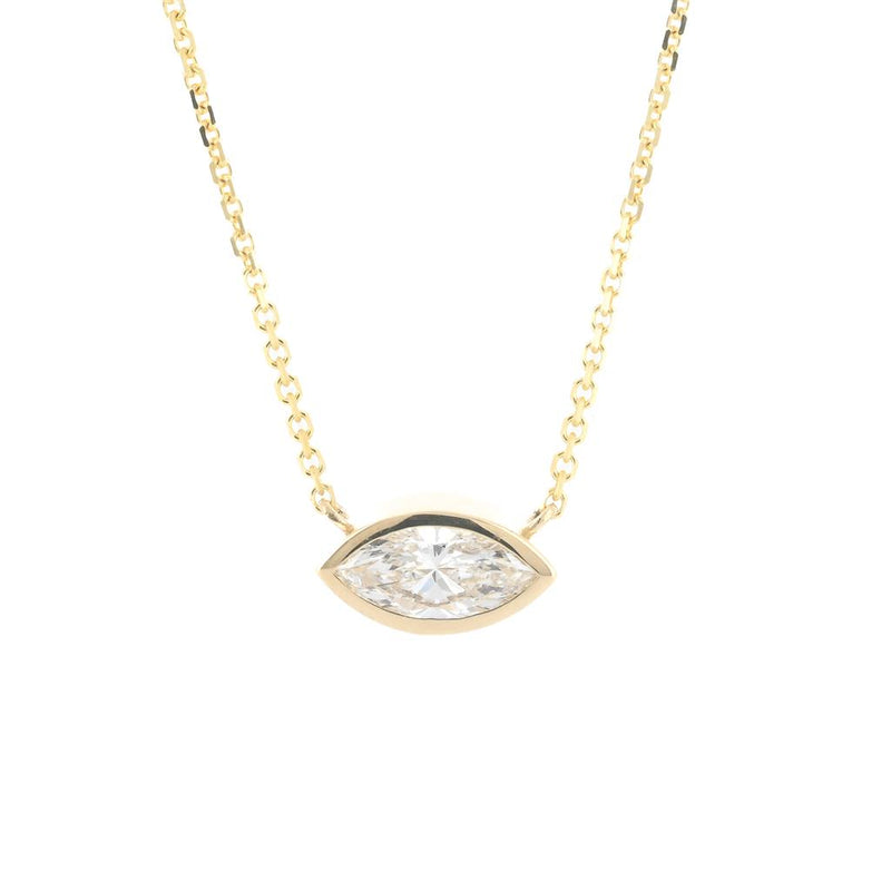 0.75ct Lab-Grown Marquise Diamond Bezel Pendant, 18” – 14K Yellow Gold