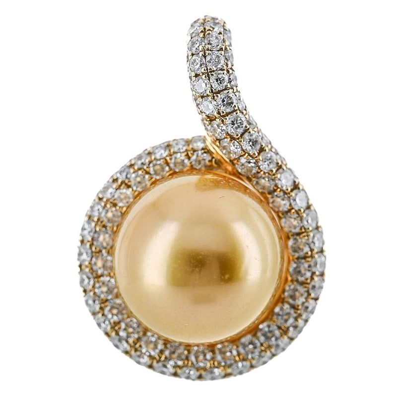 0.98CTW South Sea Pearl + Diamond Halo Pendant - 14K White Gold