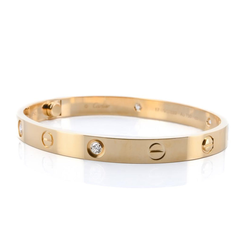 Cartier | .42CTW Love Bracelet, Size 17 - 4 Diamond - 18K Yellow Gold