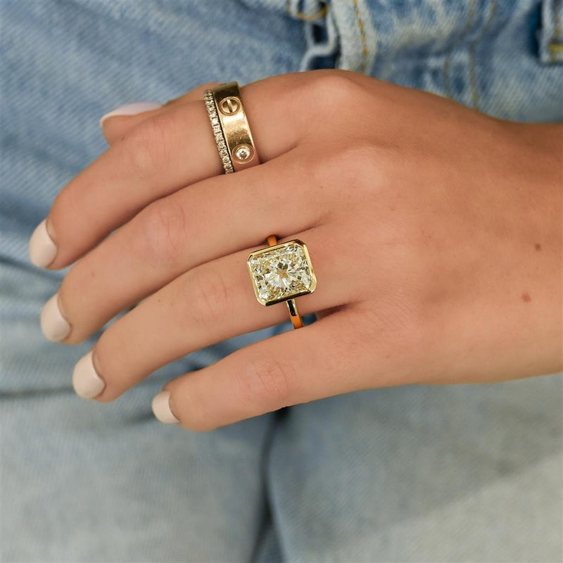 5.02CT Radiant Diamond Engagement Ring - Bezel + Solitaire - 14K Yellow Gold