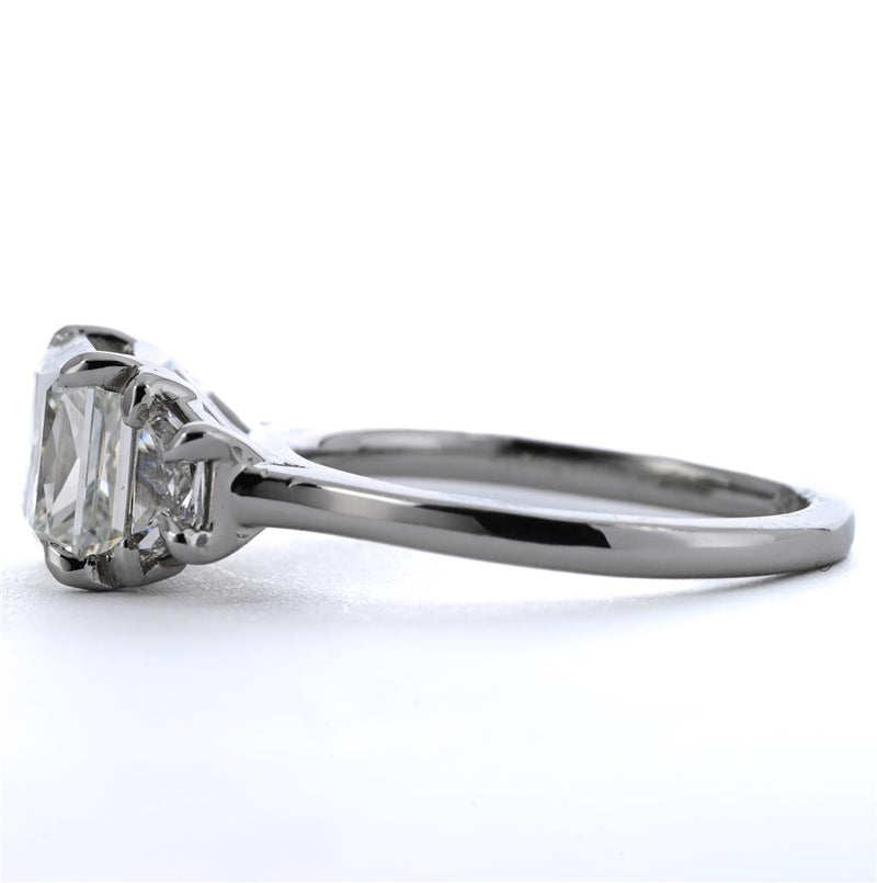 3.09ctw Three Stone Radiant + Trapezoid Diamond Engagement Ring