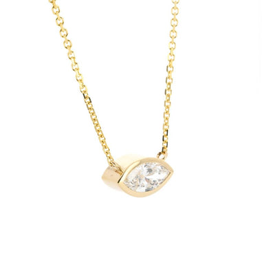 0.75ct Lab-Grown Marquise Diamond Bezel Pendant, 18” – 14K Yellow Gold