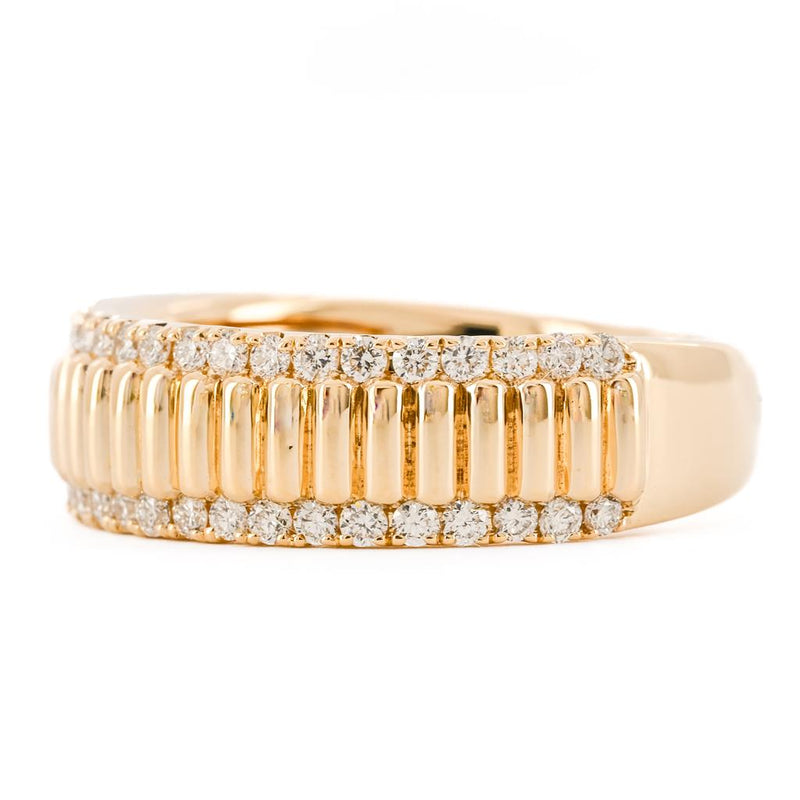 .47CTW Round Diamond Edge Band – Fluted Band – 14K Yellow Gold
