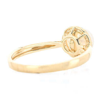 .08CTW Diamond + Cultured Freshwater Pearl Ring - Halo + Cathedral - 14K Yellow Gold