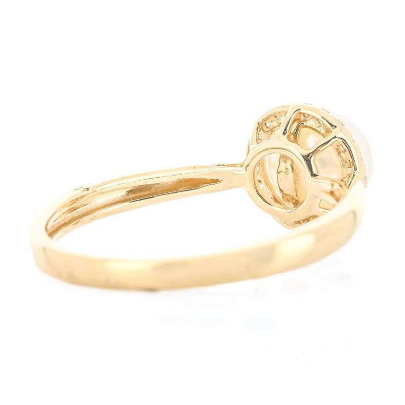 .08CTW Diamond + Cultured Freshwater Pearl Ring - Halo + Cathedral - 14K Yellow Gold