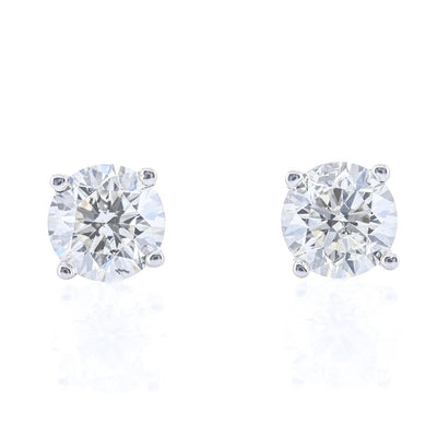 .75CTW Round Diamond Stud Earrings - Martini Set + 4 Prong - 14K White Gold
