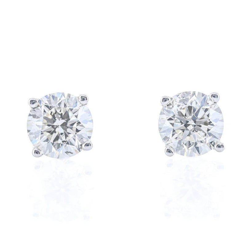 .75CTW Round Diamond Stud Earrings - Martini Set + 4 Prong - 14K White Gold
