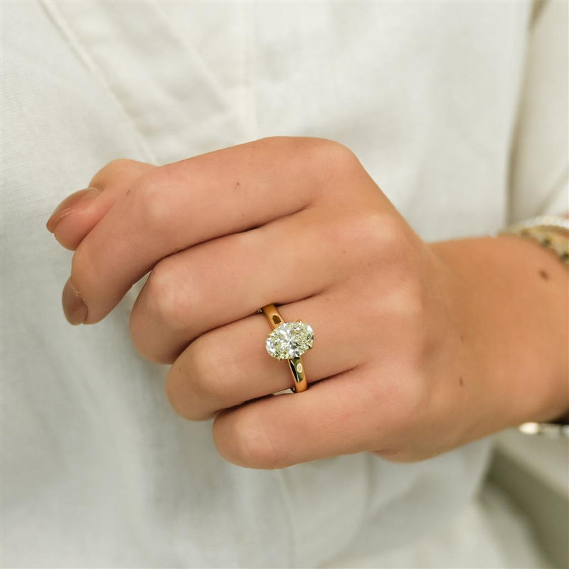 1.96CT Oval Diamond Engagement Ring - 3MM Band + Scalloped Cathedral Shank - 14K Yellow Gold