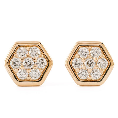 .33CTW Diamond Cluster Honeycomb Stud Earrings - 14K Yellow Gold