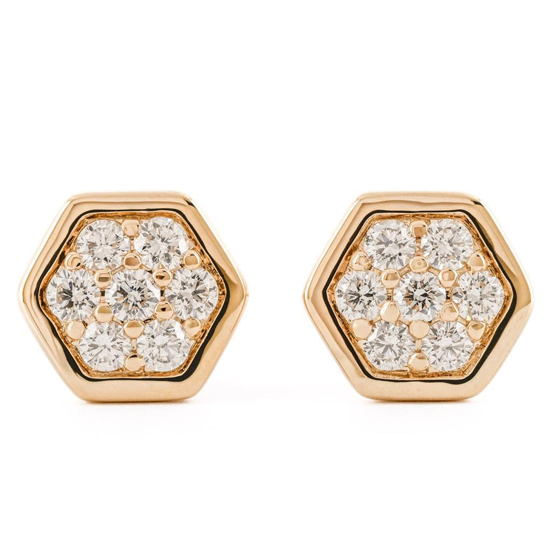 .33CTW Diamond Cluster Honeycomb Stud Earrings - 14K Yellow Gold