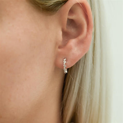 .21CTW Baguette + Round Diamond Huggie Sprinkle Earrings - 14K White Gold