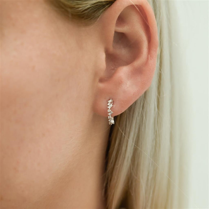 .21CTW Baguette + Round Diamond Huggie Sprinkle Earrings - 14K White Gold