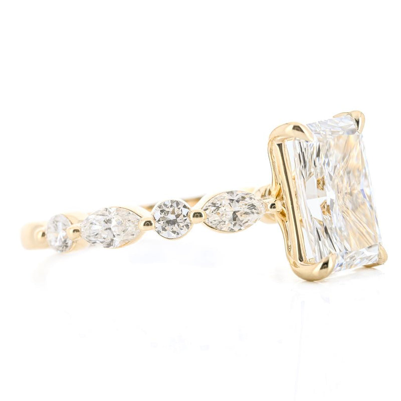 2.66 Radiant Lab-Grown Diamond Engagement Ring - Marquise + Round Diamond Shared Prong Band - 14K Yellow Gold