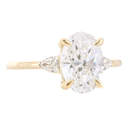 2.26CTW Oval + Pear Lab-Grown Diamond Three Stone Engagement Ring - 14K Yellow Gold