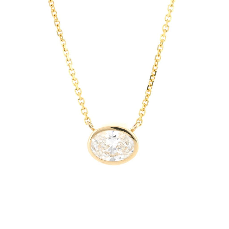 1.79ct Lab-Grown Oval Diamond Bezel Pendant, 18” – 14K Yellow Gold