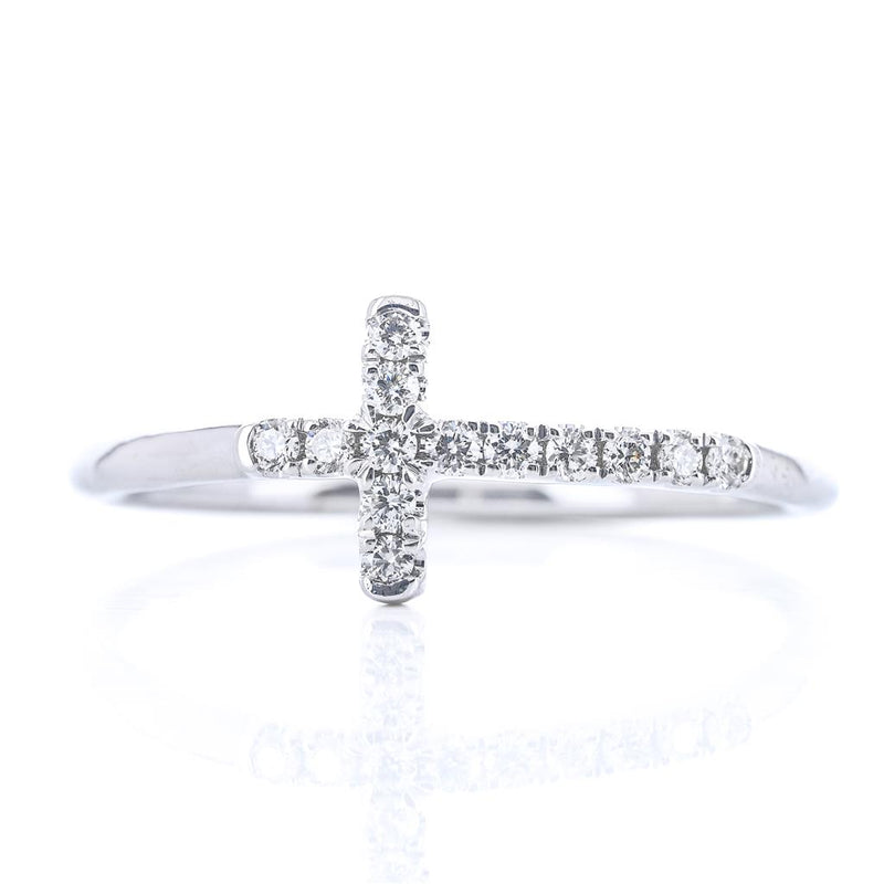 .13CTW Diamond East/West Cross Ring, Size 6.5 - 14K White Gold