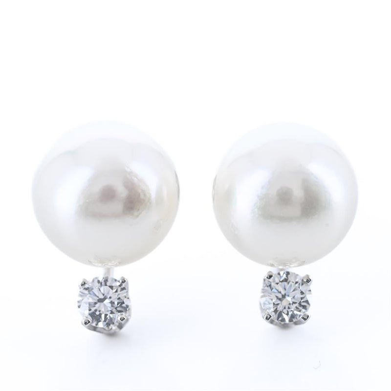 .20CTW Diamond + Akoya Pearl Stud Earrings -  Suspended Diamond - 14K White Gold