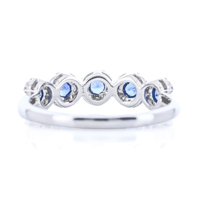 .58CTW Round Sapphire + Diamond Band - Halo - 14K White Gold