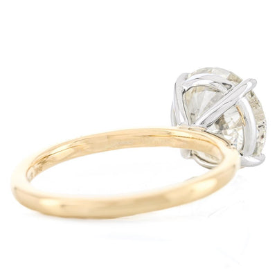 3.54CT Round Diamond Engagement Ring - Solitaire - 14K Yellow Gold + White Gold