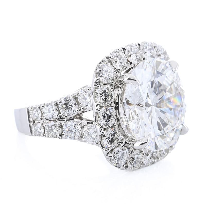 11.14CTW Round Diamond Engagement Ring - Halo - 18K White Gold