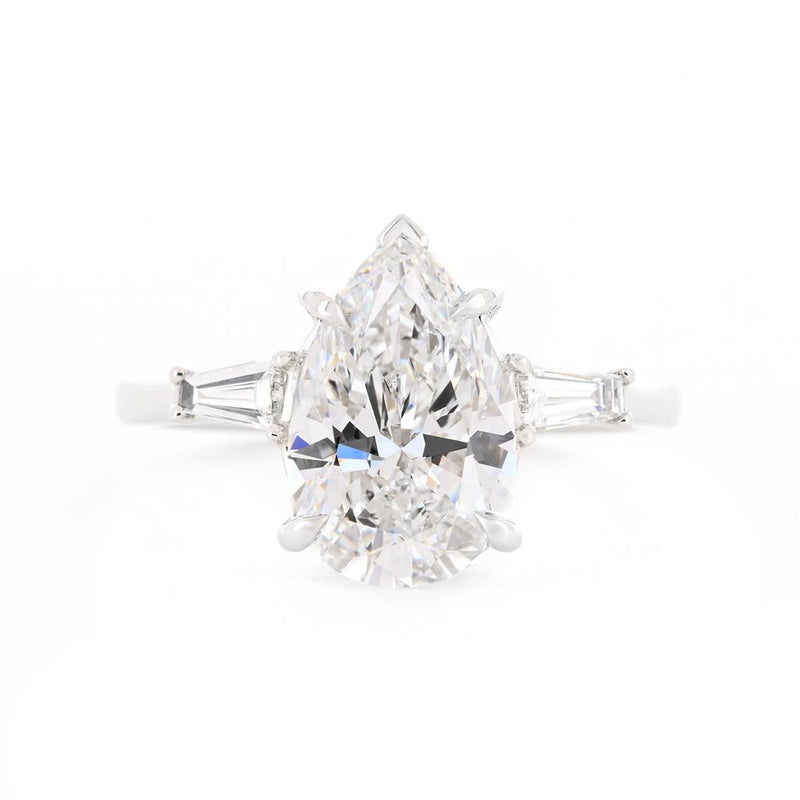 3.35ctw Pear Diamond Three-Stone, Tapered Baguettes Engagement Ring - 950 Platinum