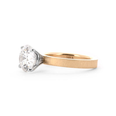 3.03ct Round Lab-Grown Diamond Engagement Ring, 3mm Band, Brush-Finish - 14K Multi-tone Gold