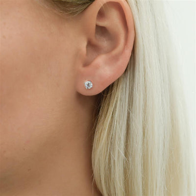 .75CTW Round Diamond Stud Earrings - Martini Set + 4 Prong - 14K White Gold