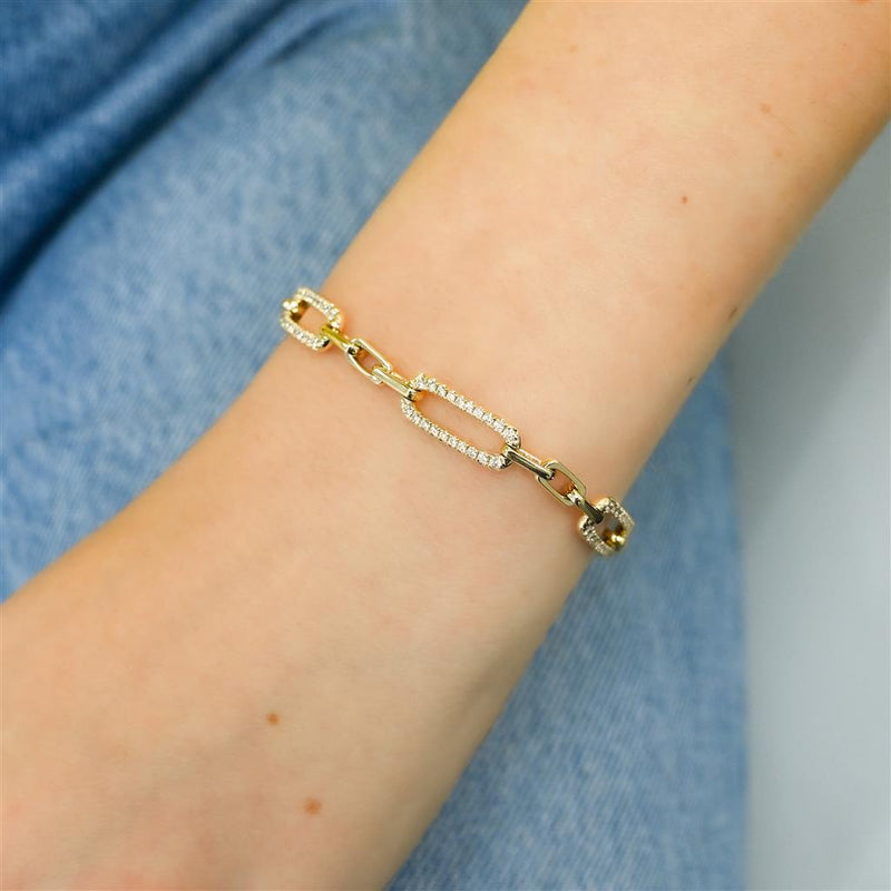1.02CTW Oval Link Diamond Bracelet, 7" - 14K Yellow Gold