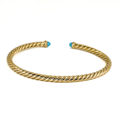 David Yurman 6.25” CableSpira Bracelet, Turquoise – 18K Yellow Gold