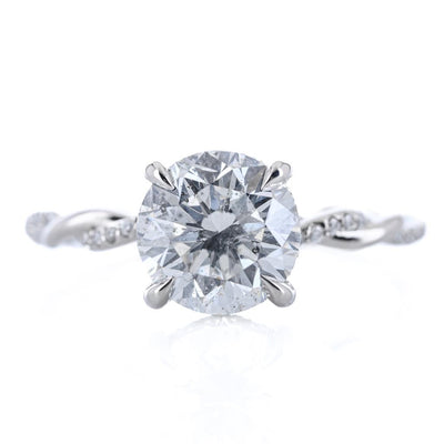 2.12CTW Round Diamond Engagement Ring - Hidden Scalloped Halo + Twisted Diamond Band - 14K White Gold